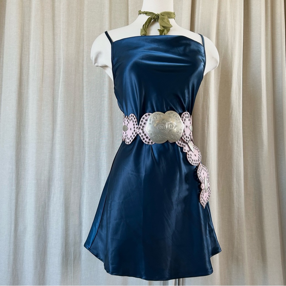 Navy Satin Mini Dress – Flowy Strappy Slip with Fit & Flare
